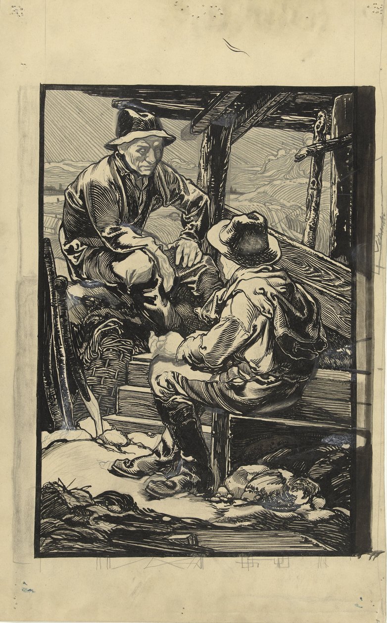 Dwóch pracowników grobli w chacie z desek autorstwa Johannes Josephus Aarts