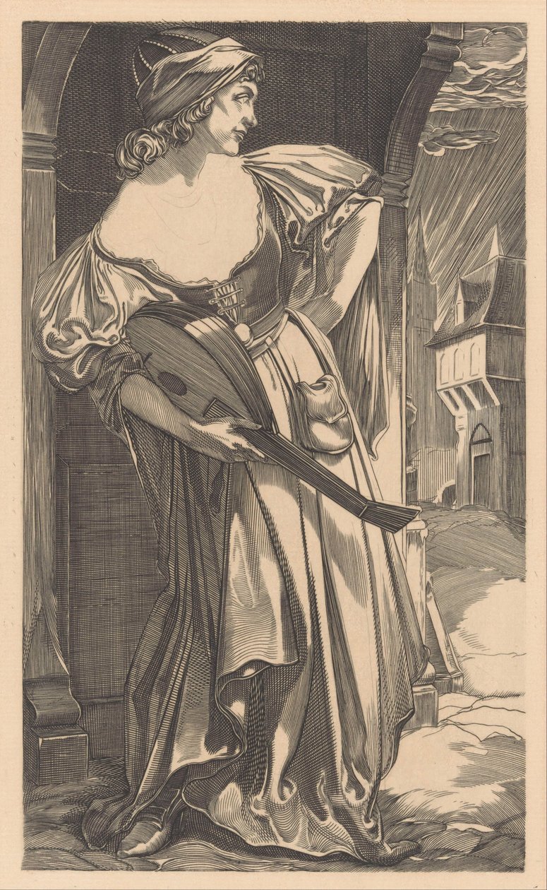Kobieta z lutnią na ulicy autorstwa Johannes Josephus Aarts