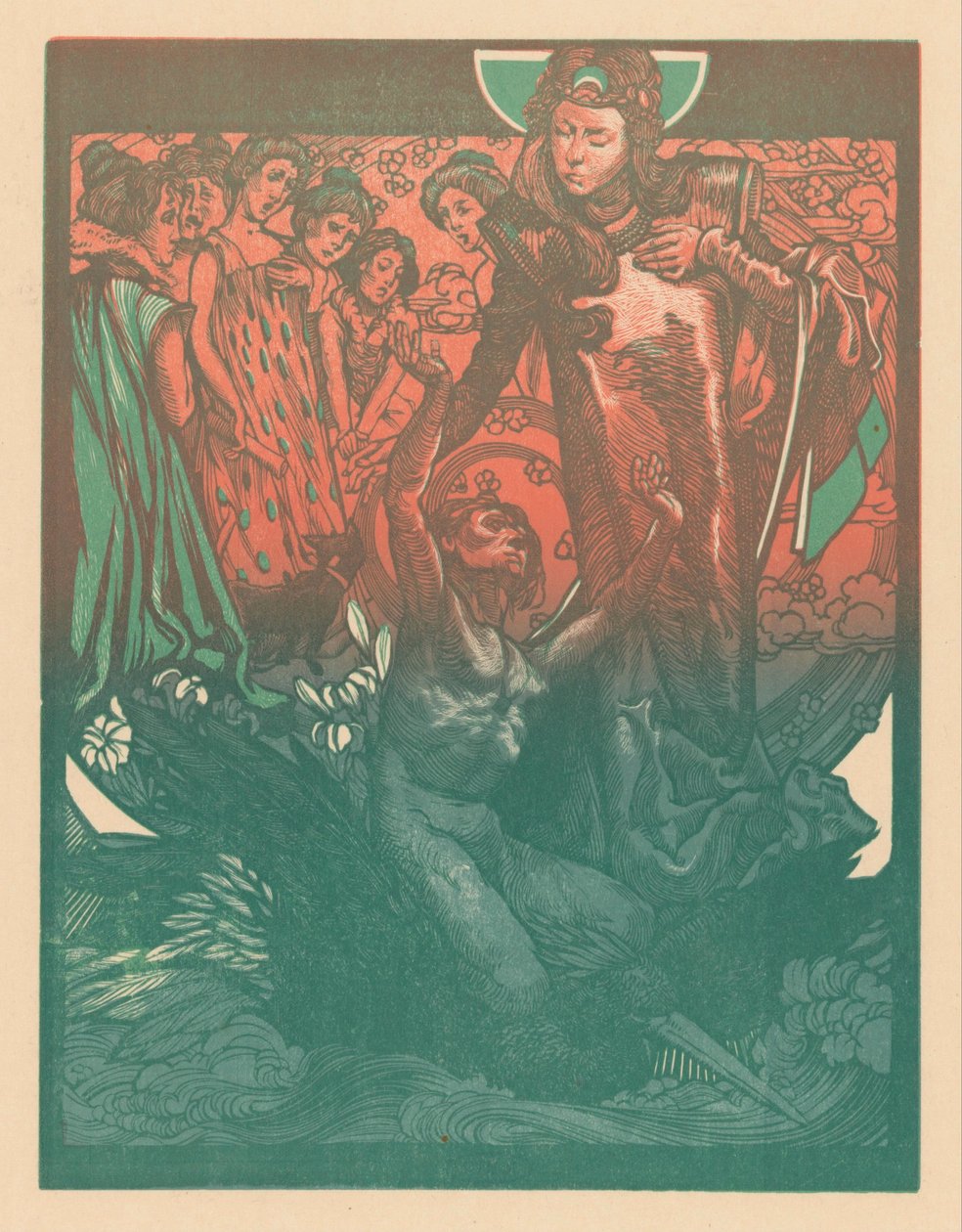 Kobiece postacie z mężczyzną na grzbiecie ptaka autorstwa Johannes Josephus Aarts