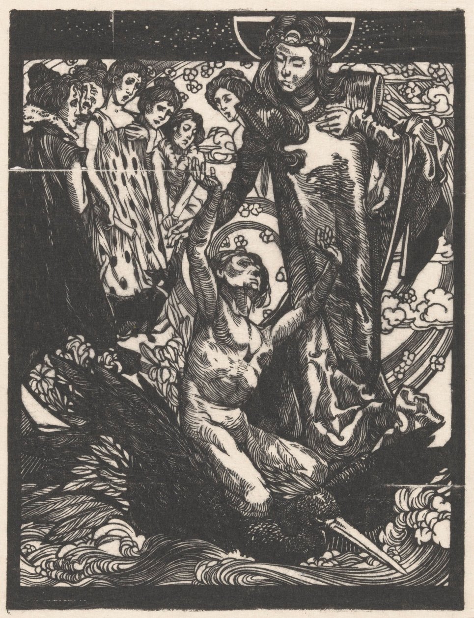 Kobiece postacie z mężczyzną na grzbiecie ptaka autorstwa Johannes Josephus Aarts