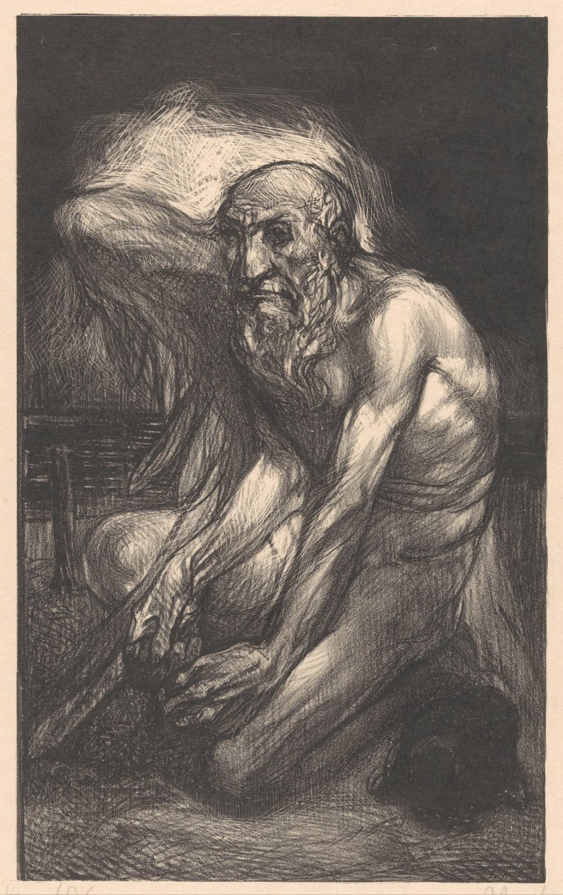 Siedzący brodaty mężczyzna ze skrzydłami autorstwa Johannes Josephus Aarts