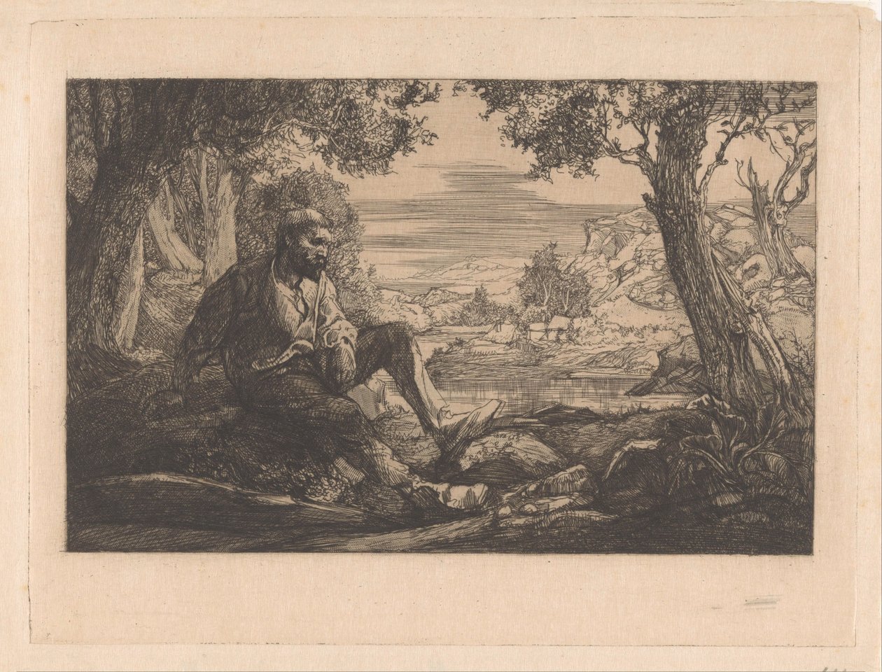 Siedzący mężczyzna w pagórkowatym krajobrazie autorstwa Johannes Josephus Aarts