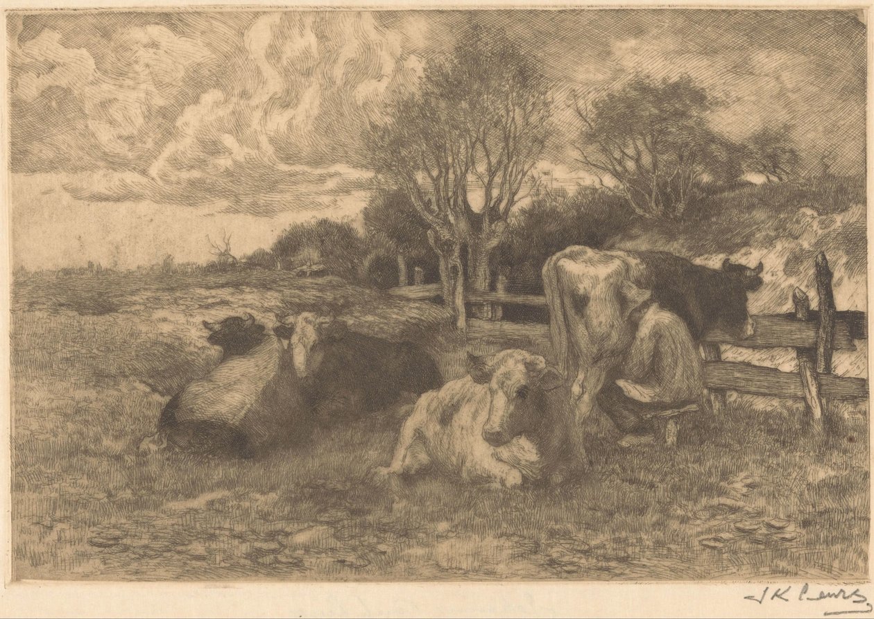 Krajobraz z krowami autorstwa Johannes Karel Leurs (signed by artist)