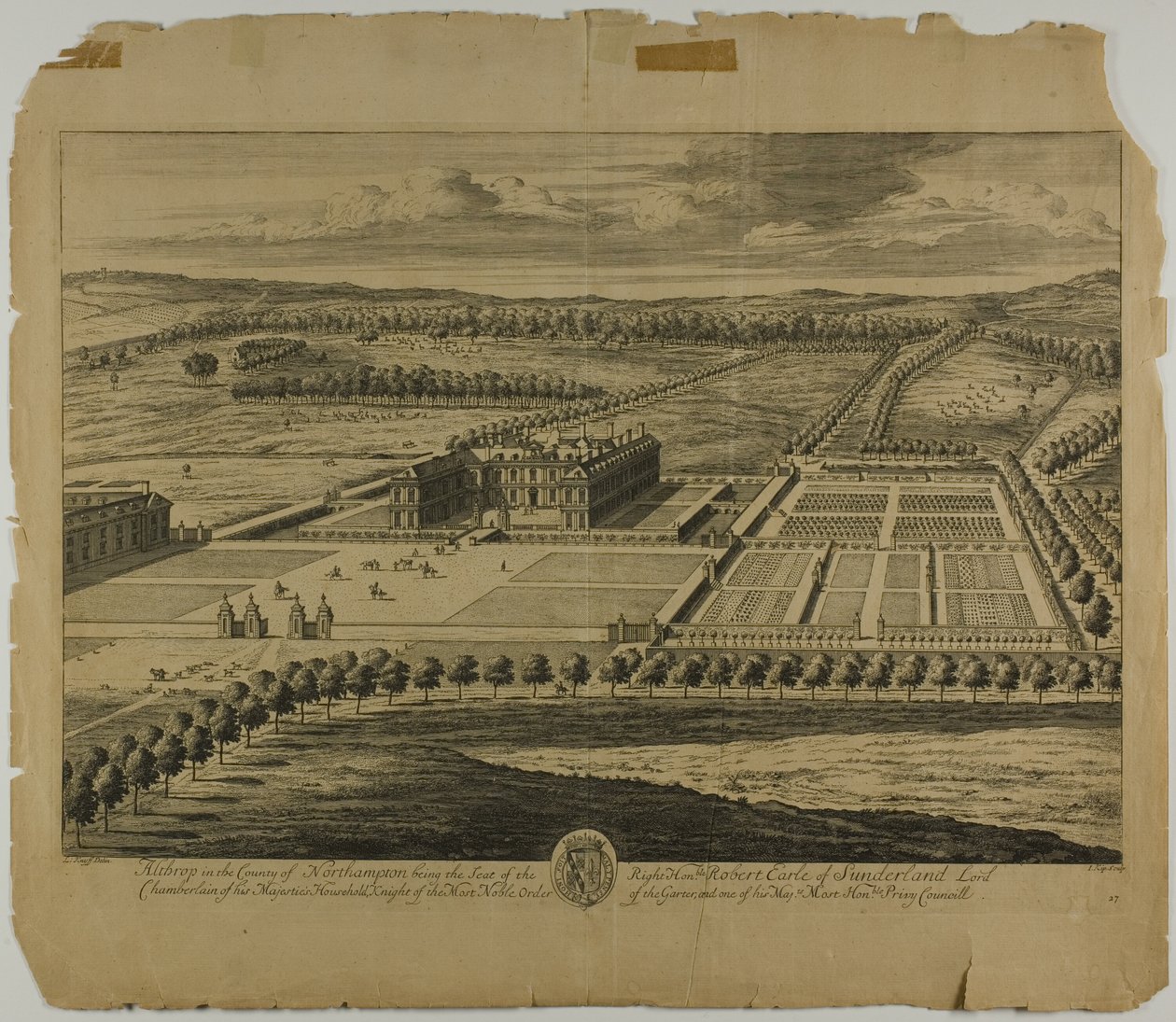 Althrop w hrabstwie Northampton, tablica 27 z Britannia Illustrata autorstwa Johannes Kip