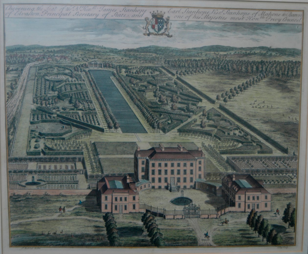 Rycina przedstawiająca Chevening autorstwa Johannesa Kipa (zm. 1722) według Thomasa Badeslade