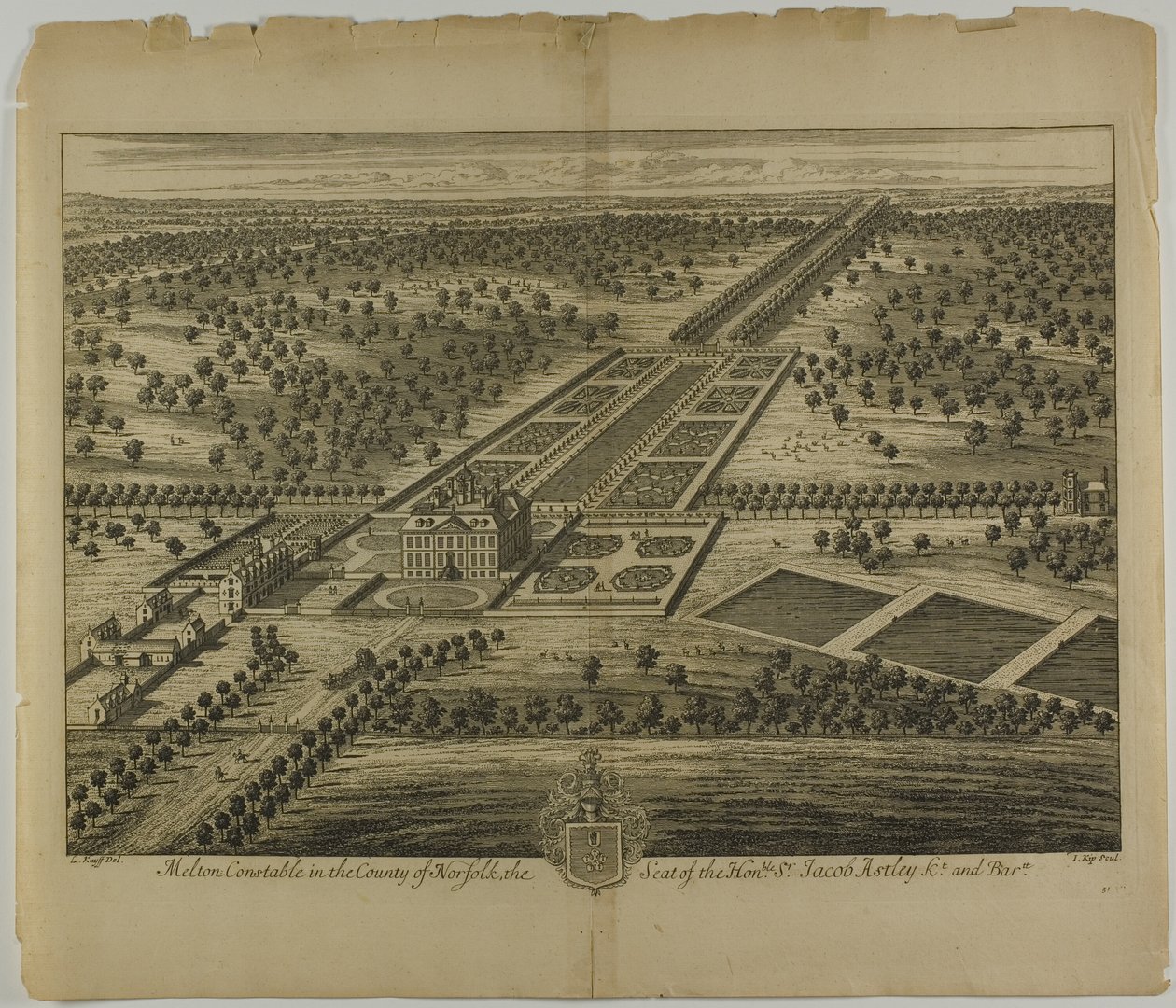 Melton Constable w hrabstwie Norfolk, tablica 51 z Britannia Illustrata autorstwa Johannes Kip
