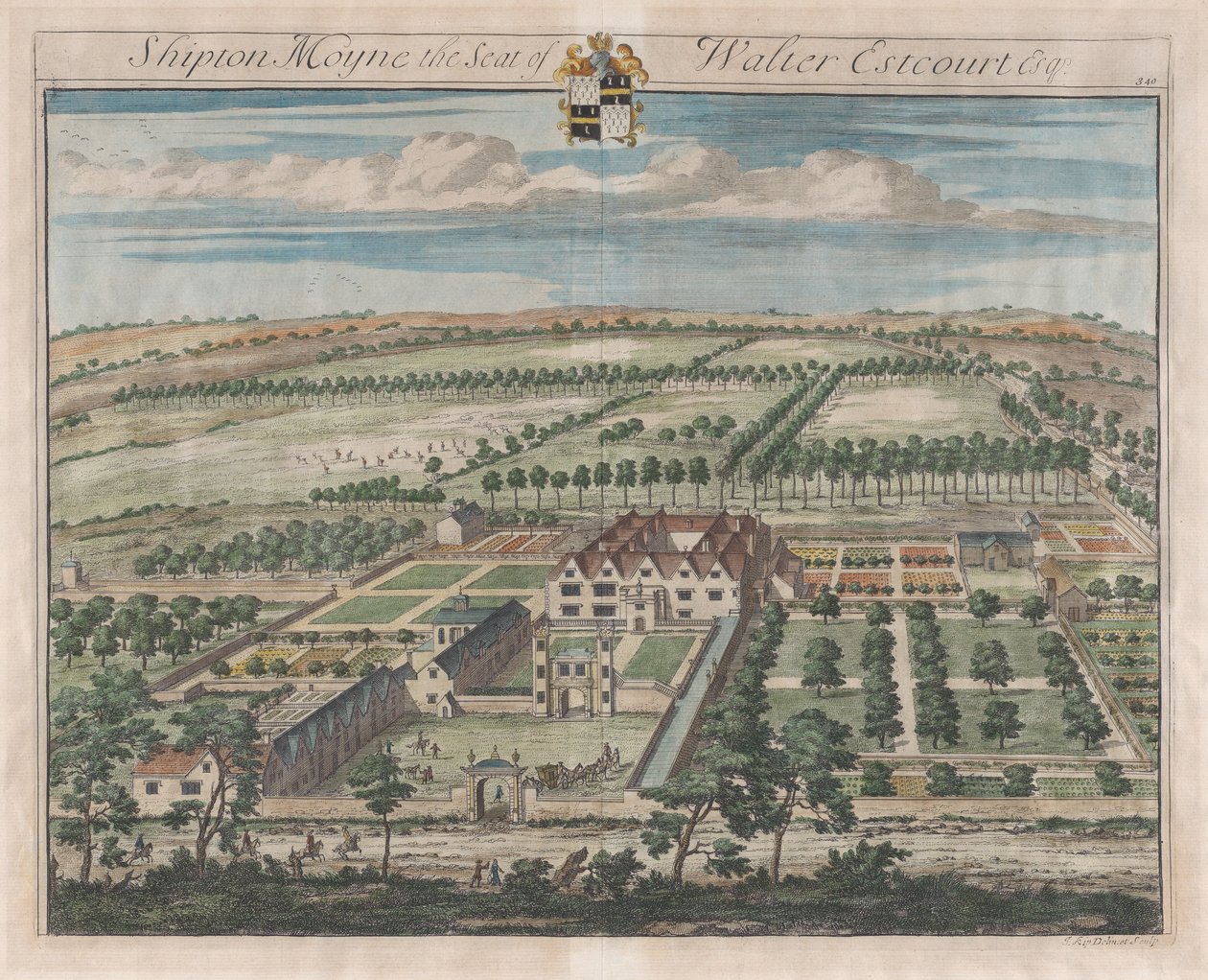 Shipton Moyne, The Seat of Walter Estcourt, Esq., [1712] wznowione 1768. autorstwa Johannes Kip