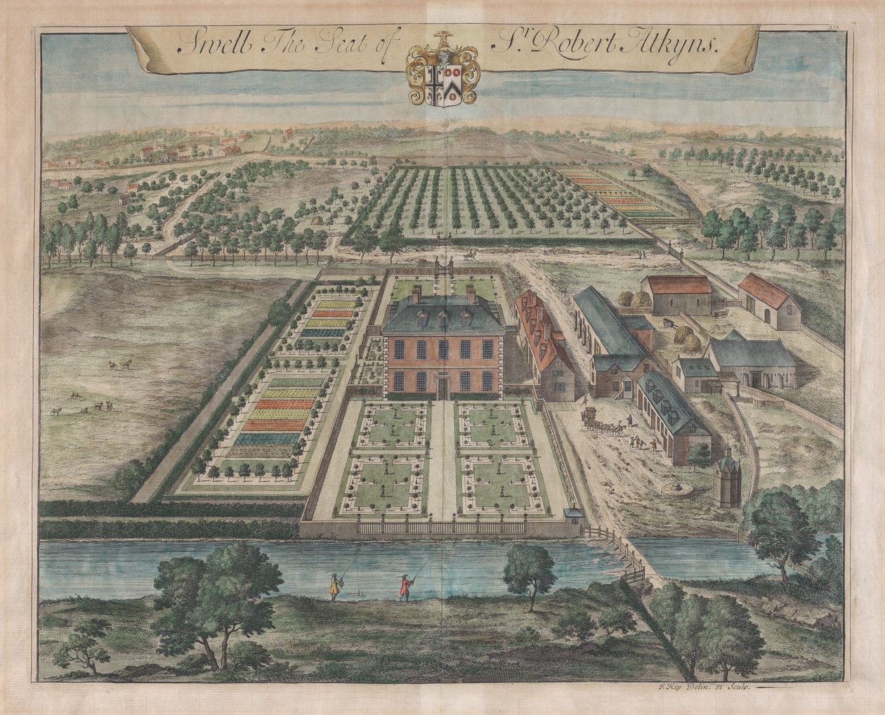 Swell, The Seat of Sir Robert Atkyns, [1712] wznowione 1768. autorstwa Johannes Kip