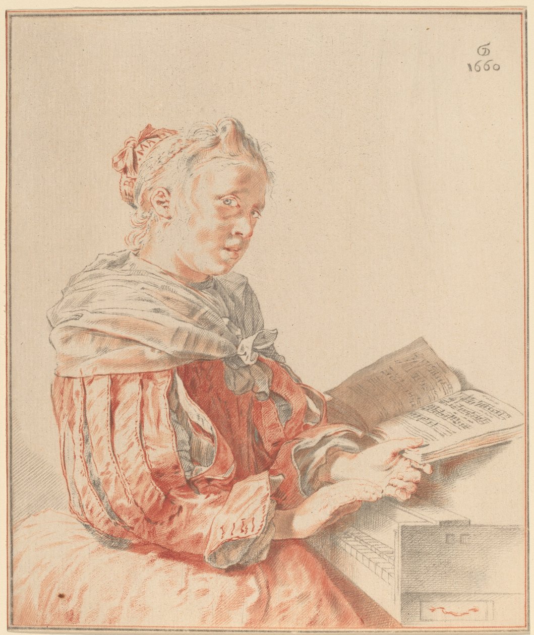 Młoda dziewczyna przy klawiaturze, 1767. autorstwa Johannes Kornlein