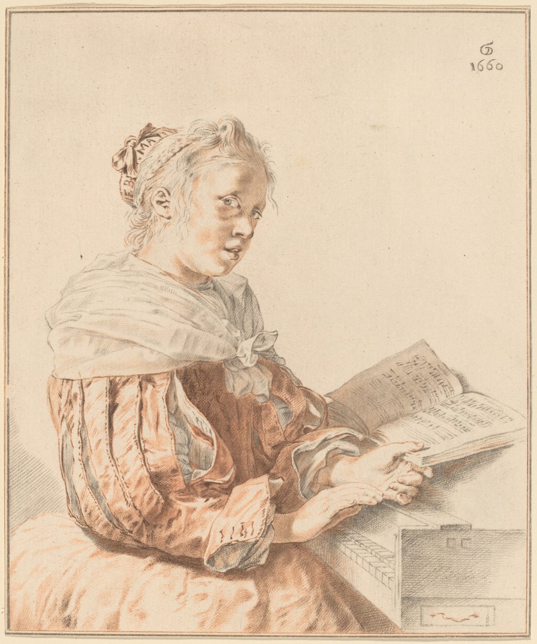 Młoda dziewczyna przy klawiaturze, 1767. autorstwa Johannes Kornlein