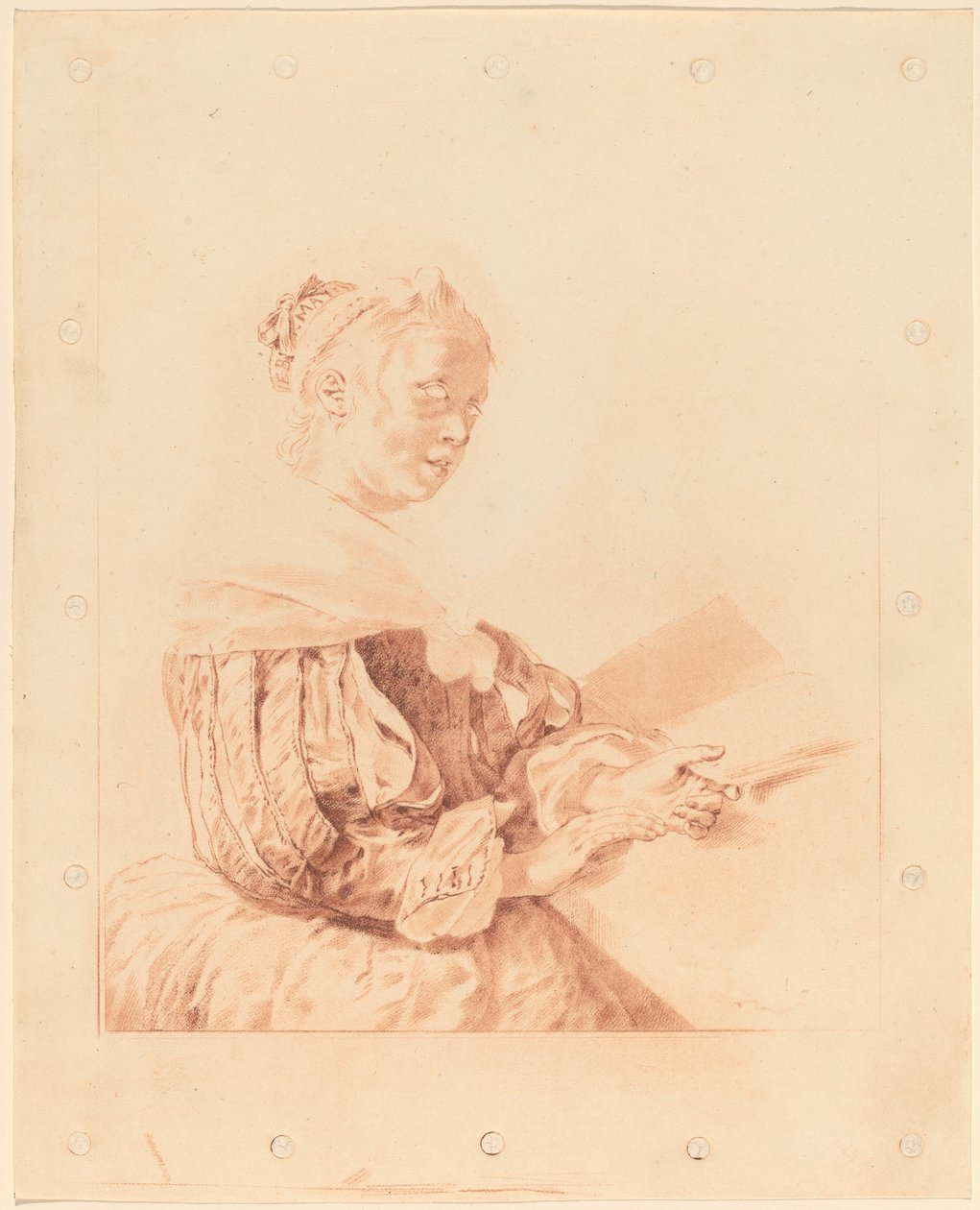 Młoda dziewczyna przy klawiaturze, 1767. autorstwa Johannes Kornlein