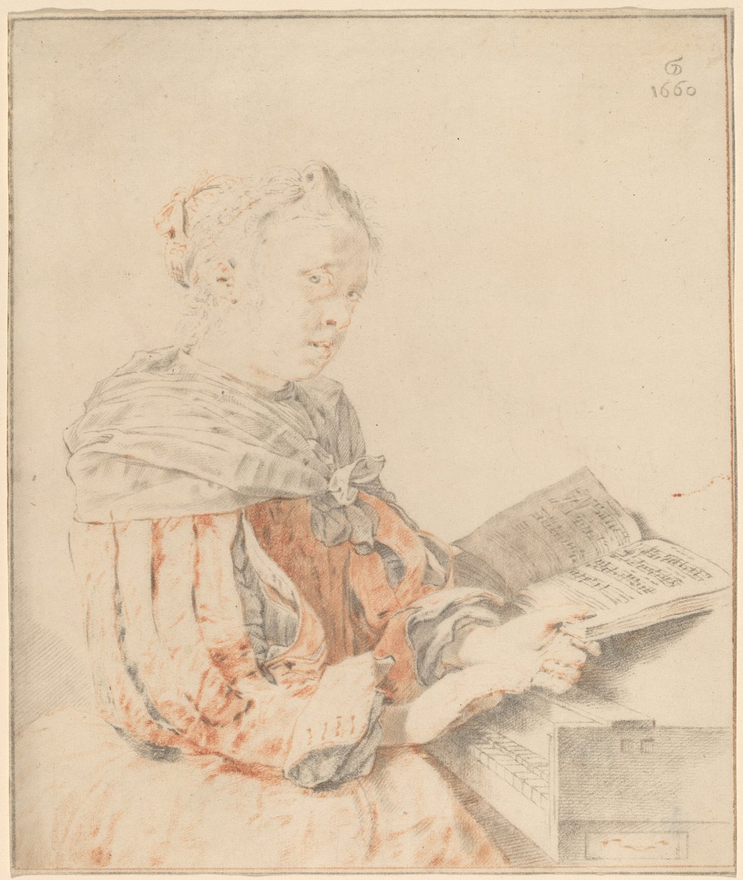 Młoda dziewczyna przy klawiaturze, 1767. autorstwa Johannes Kornlein