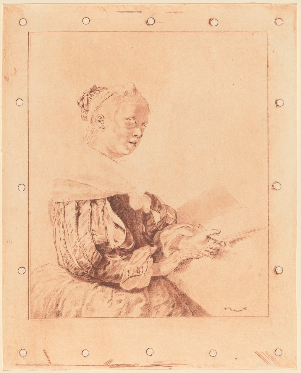 Młoda dziewczyna przy klawiaturze, 1767. autorstwa Johannes Kornlein