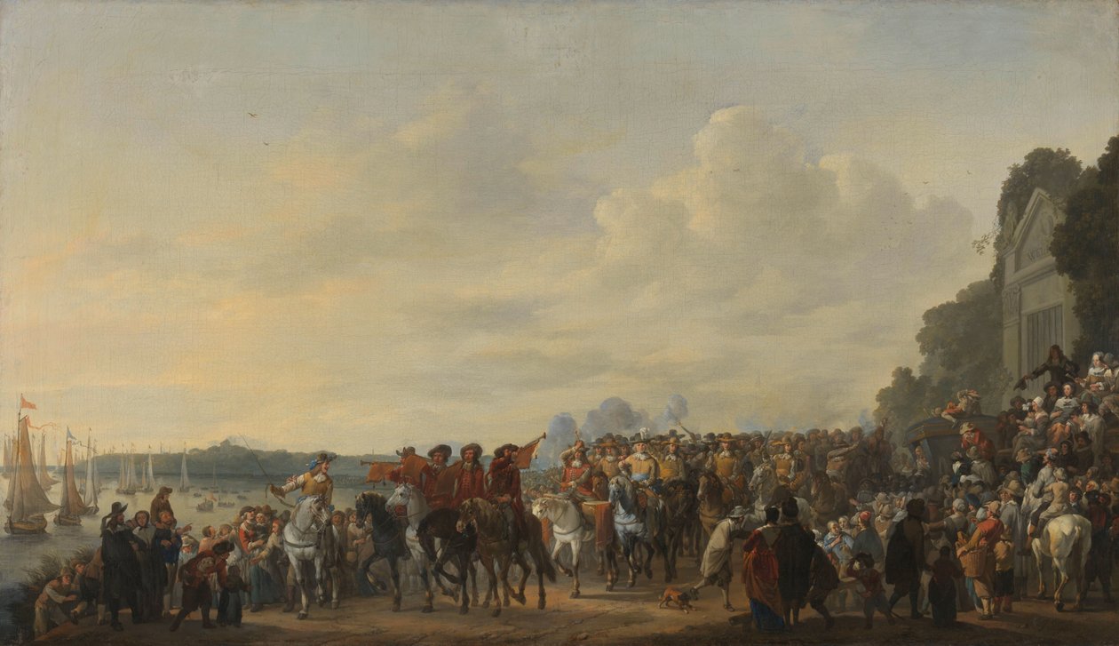 Przybycie księcia Wilhelma II do majątku Welna na Amstelu podczas ataku na Amsterdam, 31 lipca 1650 r. autorstwa Johannes Lingelbach