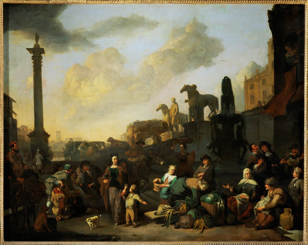 Le marche aux herbes a Rome - Targ ziołowy w Rzymie ... autorstwa Johannes Lingelbach