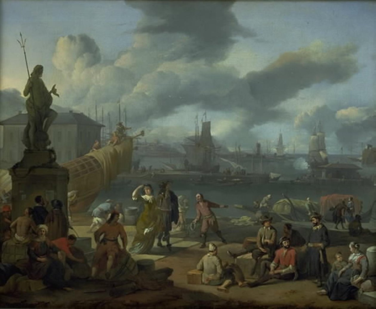 Południowy port wśród skał autorstwa Johannes Lingelbach