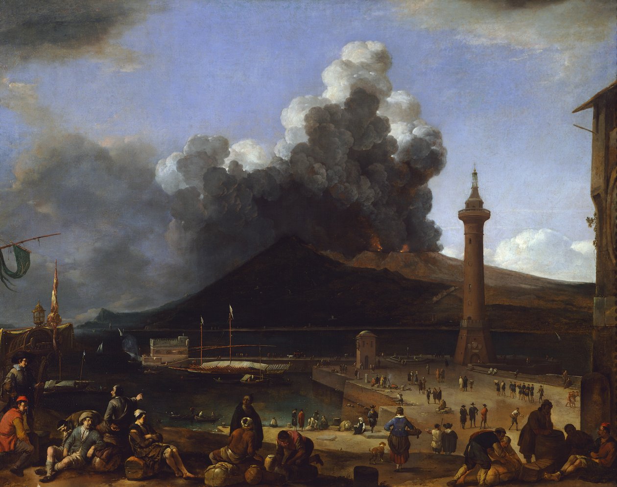 Port w Neapolu z erupcją Wezuwiusza – Johannes Lingelbach (1622-1674), Włochy autorstwa Johannes Lingelbach