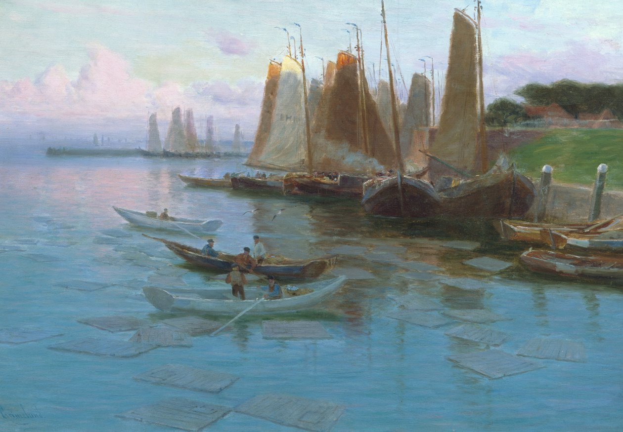 Łodzie rybackie w porcie (obraz) autorstwa Johannes Martin Grimelund