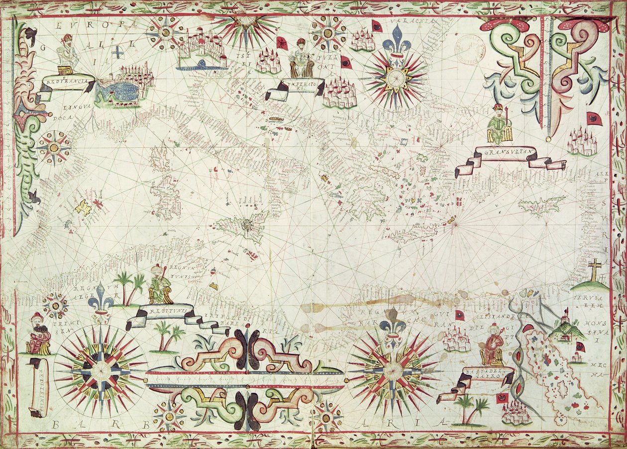 Mapa Morza Śródziemnego, 1625 autorstwa Johannes Oliva