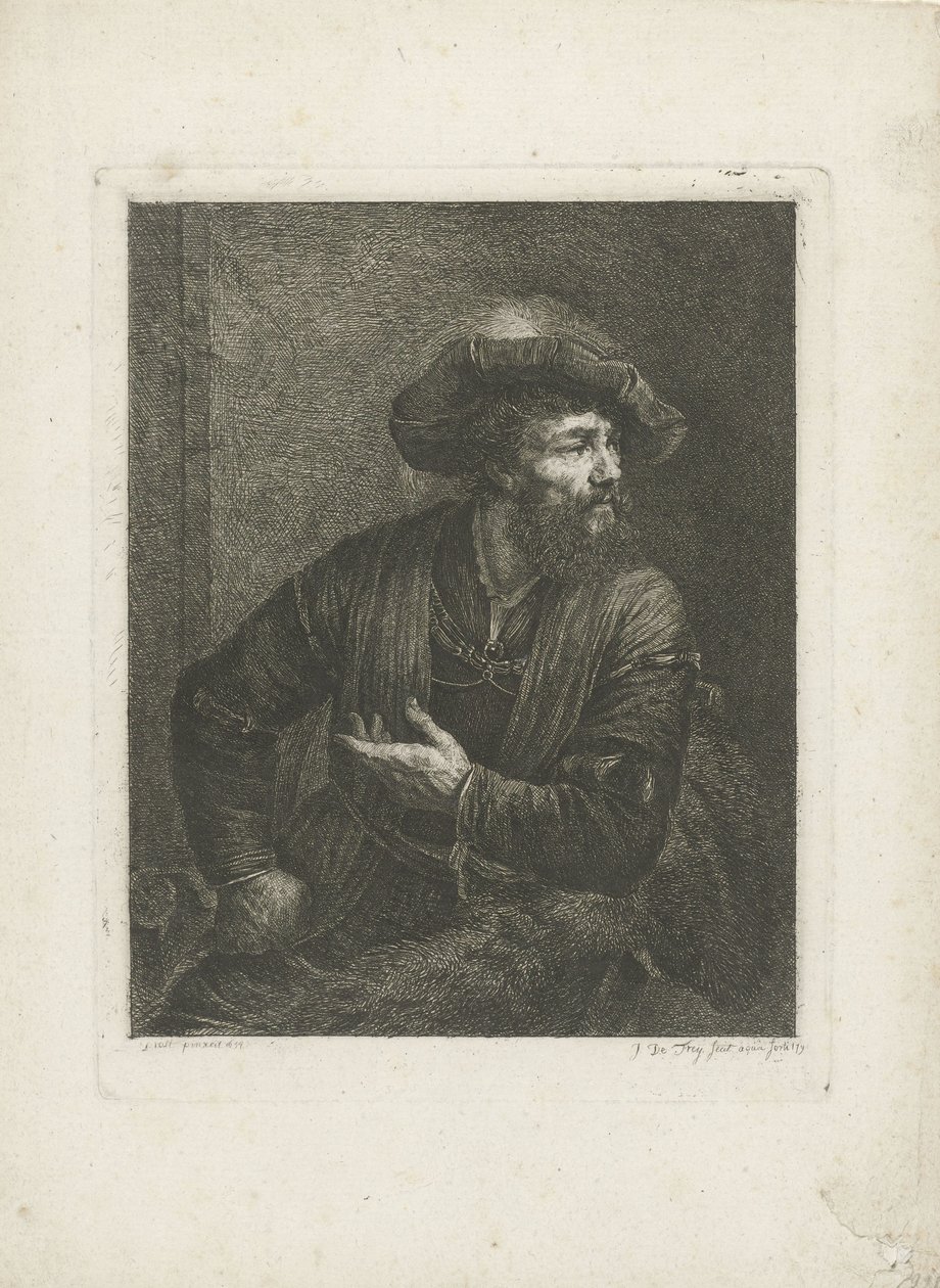 Portret nieznanego mężczyzny w berecie z piórami autorstwa Johannes Pieter de Frey