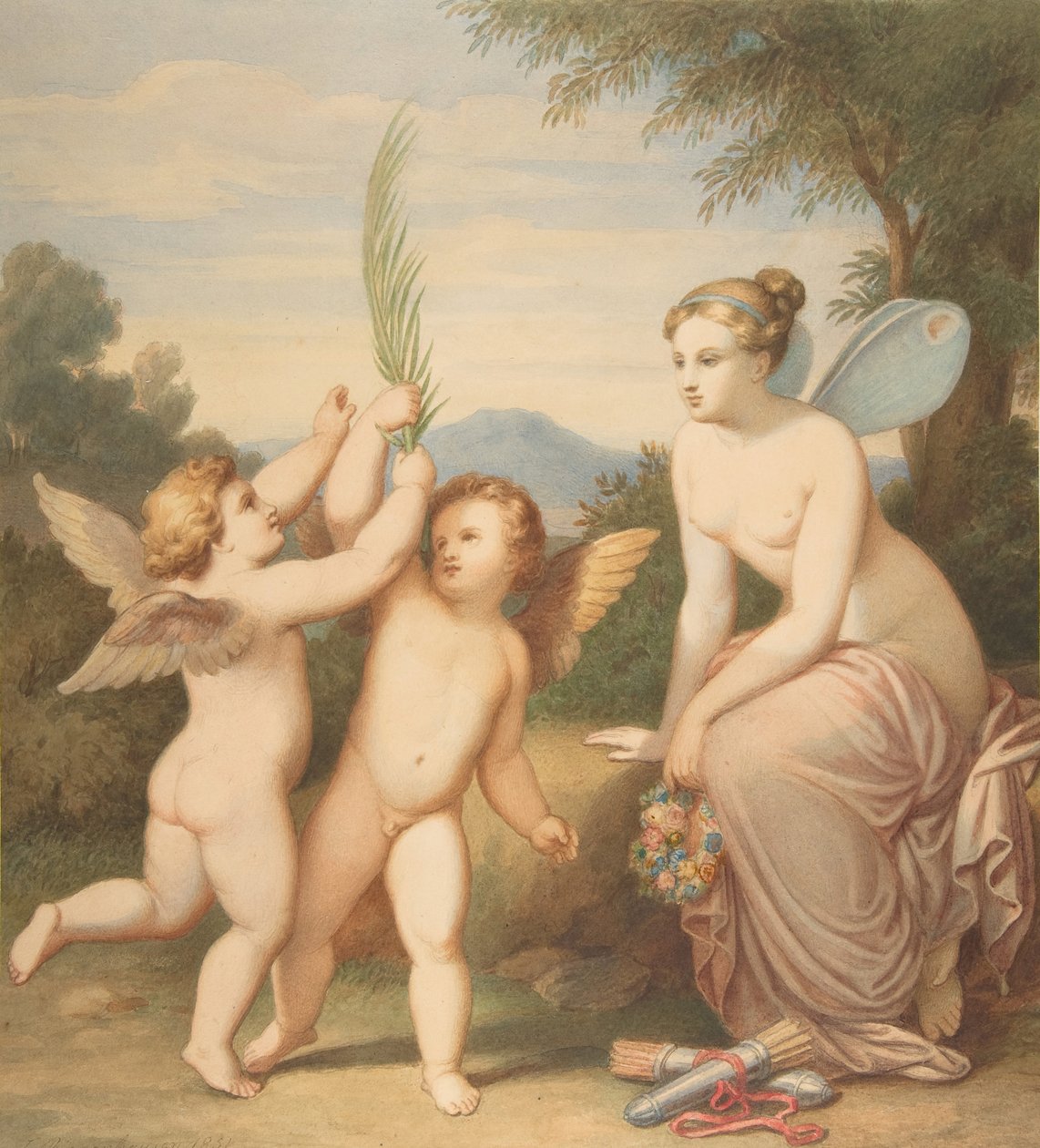 Eros i Anteros z Psyche patrzącą na nich, 1810-60. autorstwa Johannes Riepenhausen