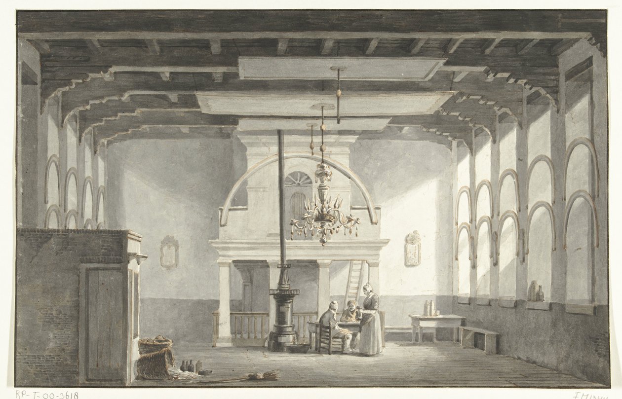 Sala w Kloveniersdoelen w Dordrecht, gdzie odbywał się Synod Narodowy w latach 1618-1619, 1836 autorstwa Johannes Rutten (signed by artist)
