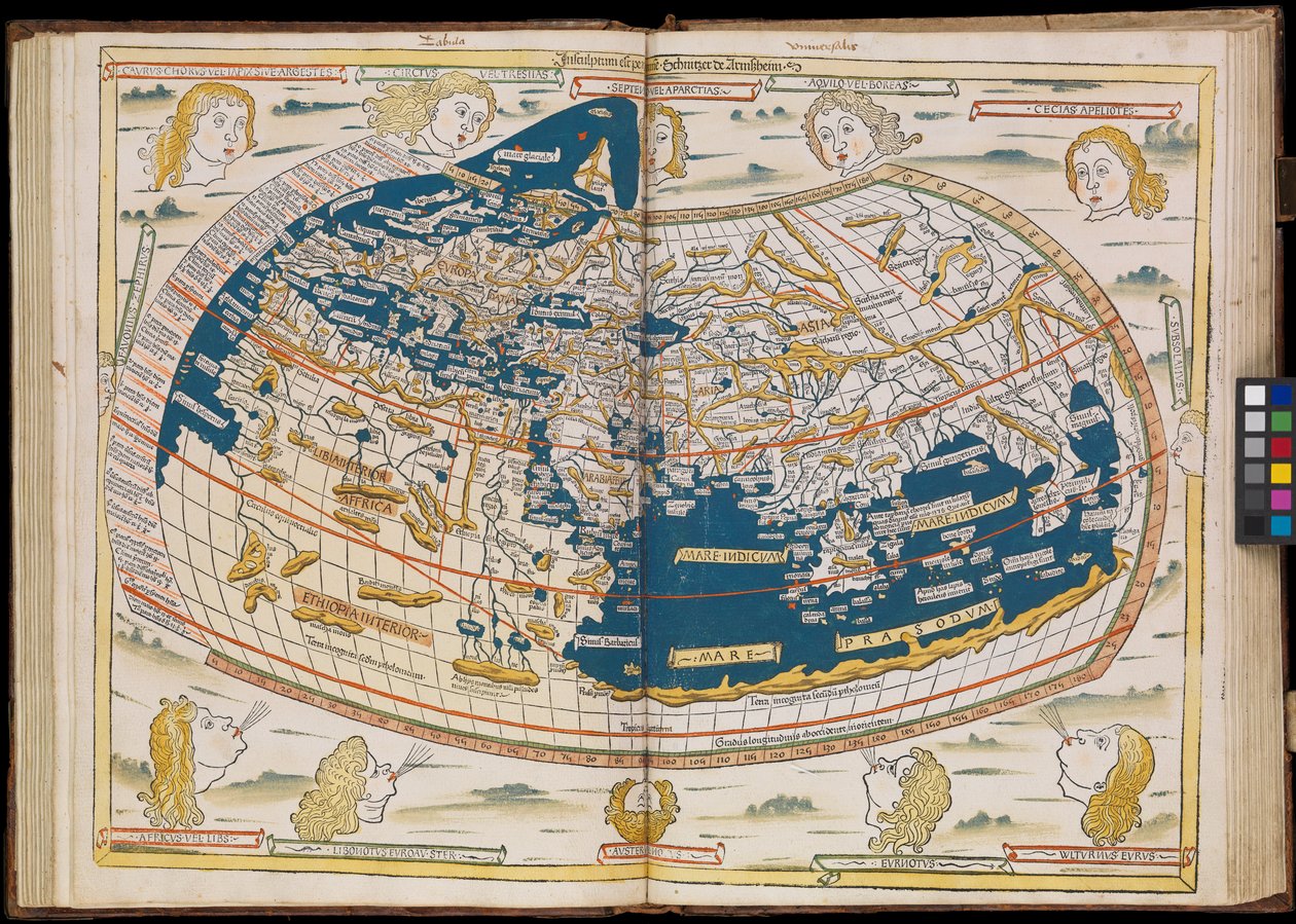 Pierwsze wydanie Ptolemeusza wydrukowane w Niemczech i pierwsze z mapami drzeworytowymi. Oryginalna oprawa. autorstwa Johannes Schnitzer