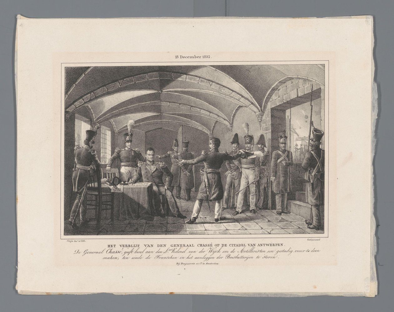 Pobyt generała Chassé w Cytadeli w Antwerpii / (18 grudnia 1832 r.) (tytuł na obiekcie) Cztery tablice obrony Cytadeli 10-18 grudnia 1832 (tytuł serii) autorstwa Johannes Steyn