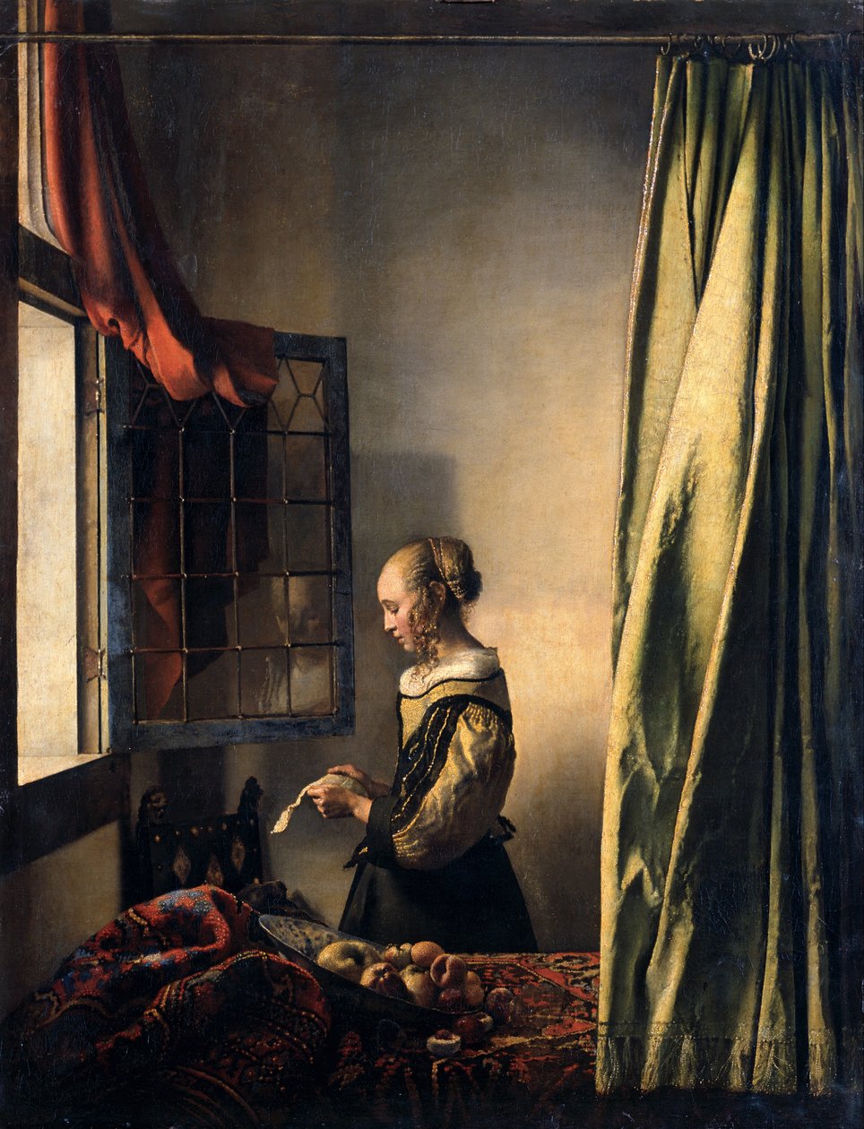 Mädchen, das einen Brief am offenen Fenster liest autorstwa Johannes Vermeer