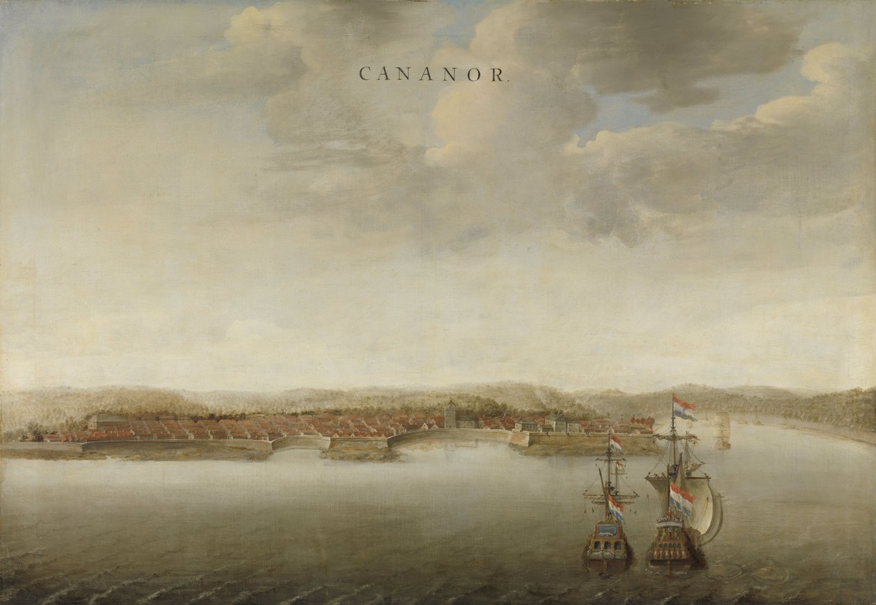 Widok Cannanore na Wybrzeżu Malabarskim w Indiach, ok. 1662-3 autorstwa Johannes Vinckeboons