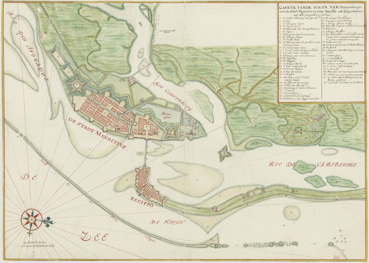 Wykres akwarelowy miasta Recife (Brazylia) w XVII wieku autorstwa Johannes Vingboons