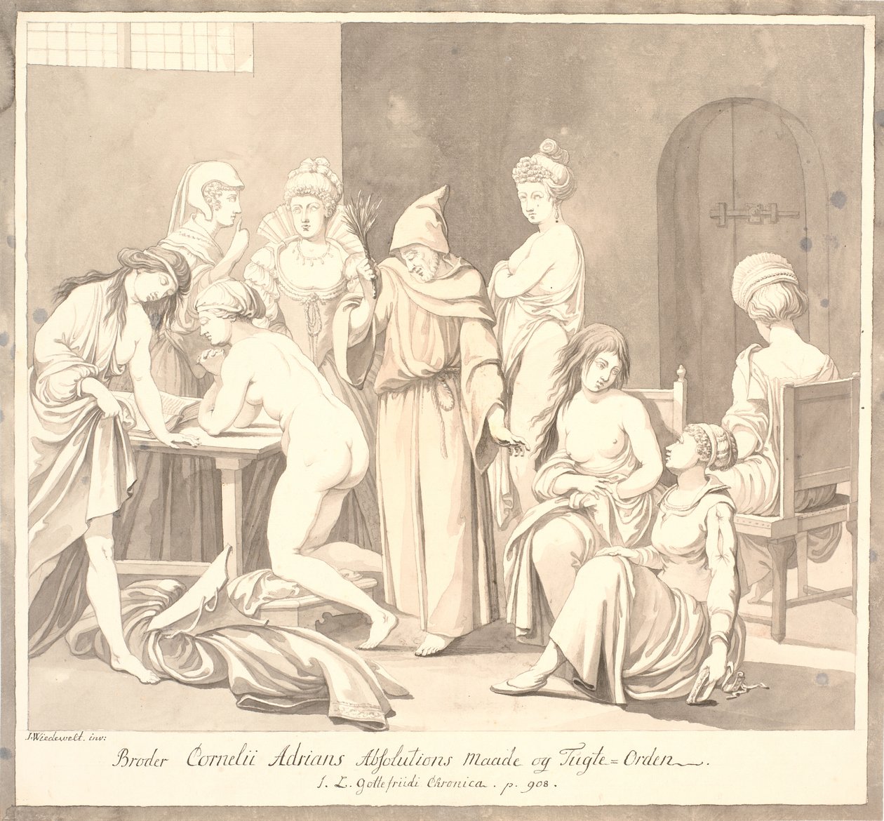 „Broder Cornelius Adrians Absolutions Maade og Tugte = Orden. / JL Gottefriidi Chronica. str. 908.” autorstwa Johannes Wiedewelt