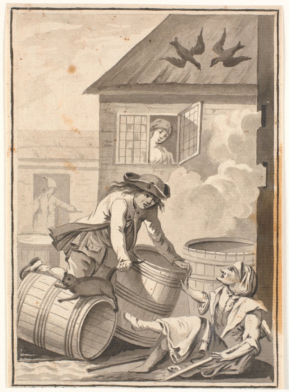 Jens Blok i Gunild. Ilustracja do Ludviga Holberga: Peder Paars 1772. (druga książka, trzecia pieśń) autorstwa Johannes Wiedewelt