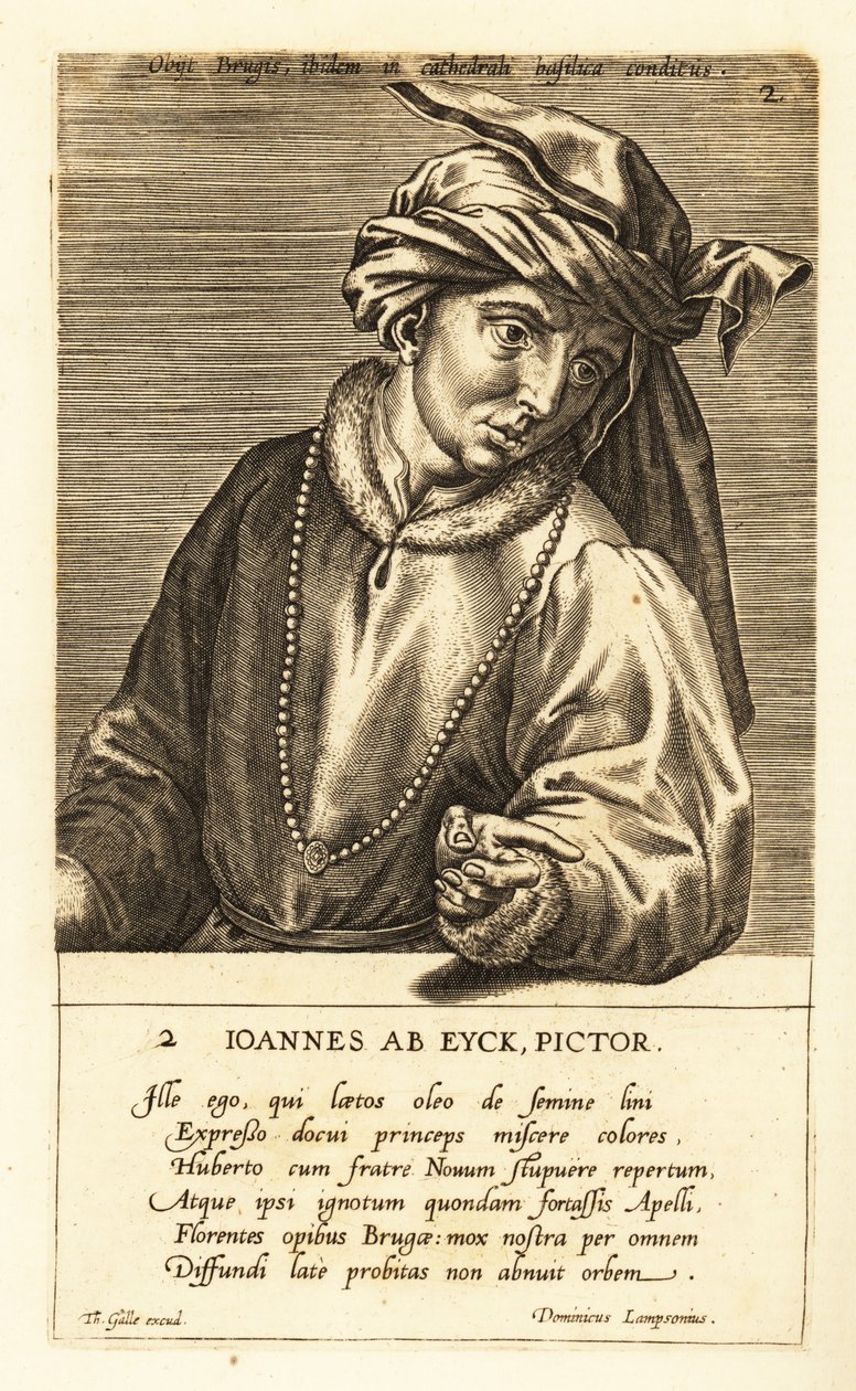 Portret Jana van Eycka, niderlandzkiego malarza sztuki wczesnego renesansu północnego autorstwa Johannes Wierix