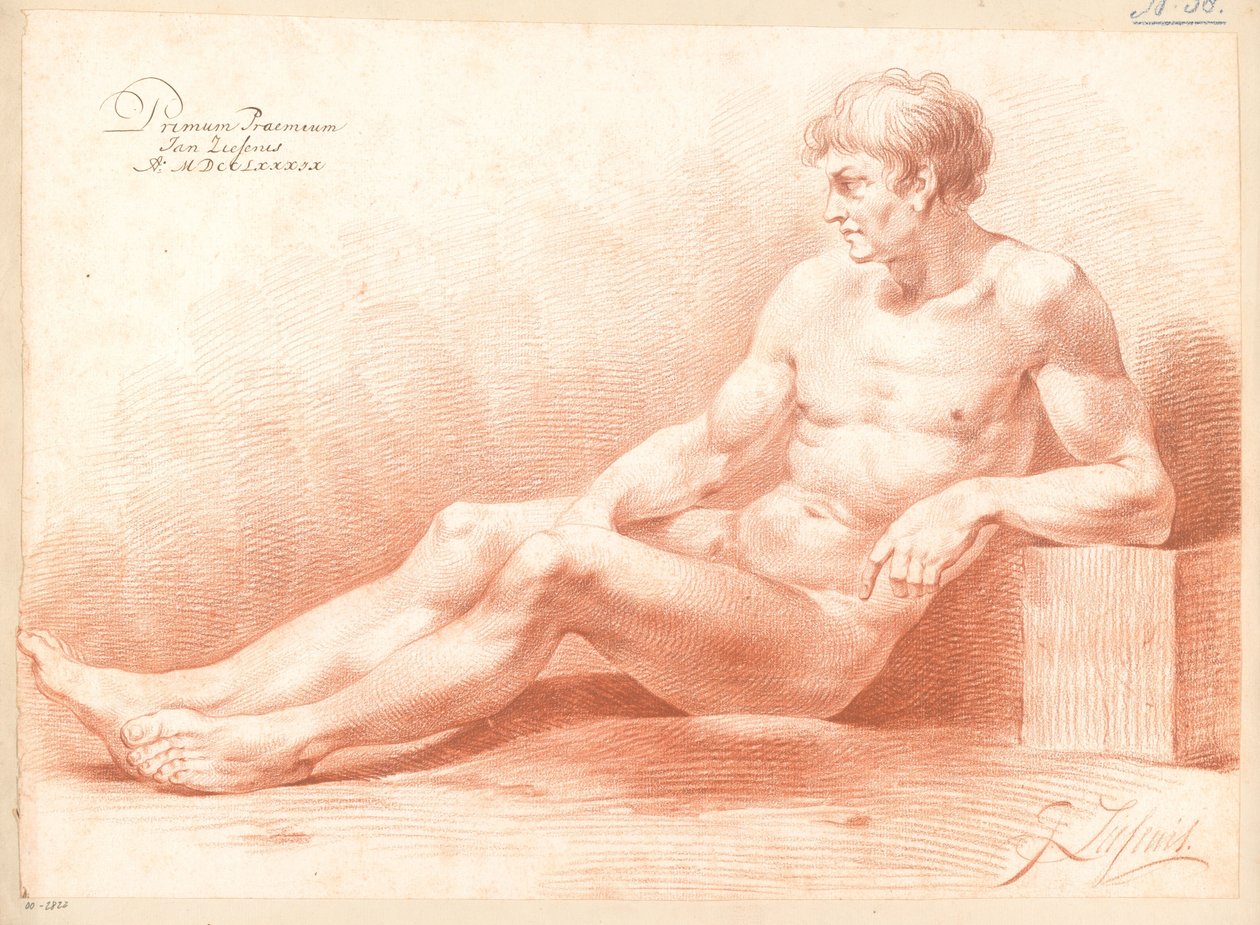 Siedzący mężczyzna nago, widok z boku (1 nagroda 1789) autorstwa Johannes Ziesenis