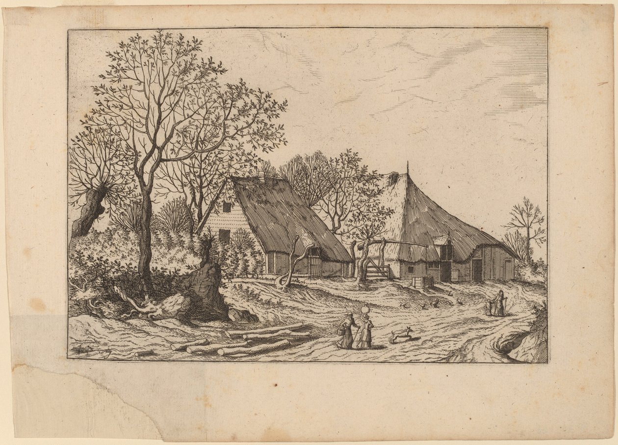 Farma z szopą i studnią autorstwa Johannes and Lucas van Doetechum after Master of the Small Landscapes