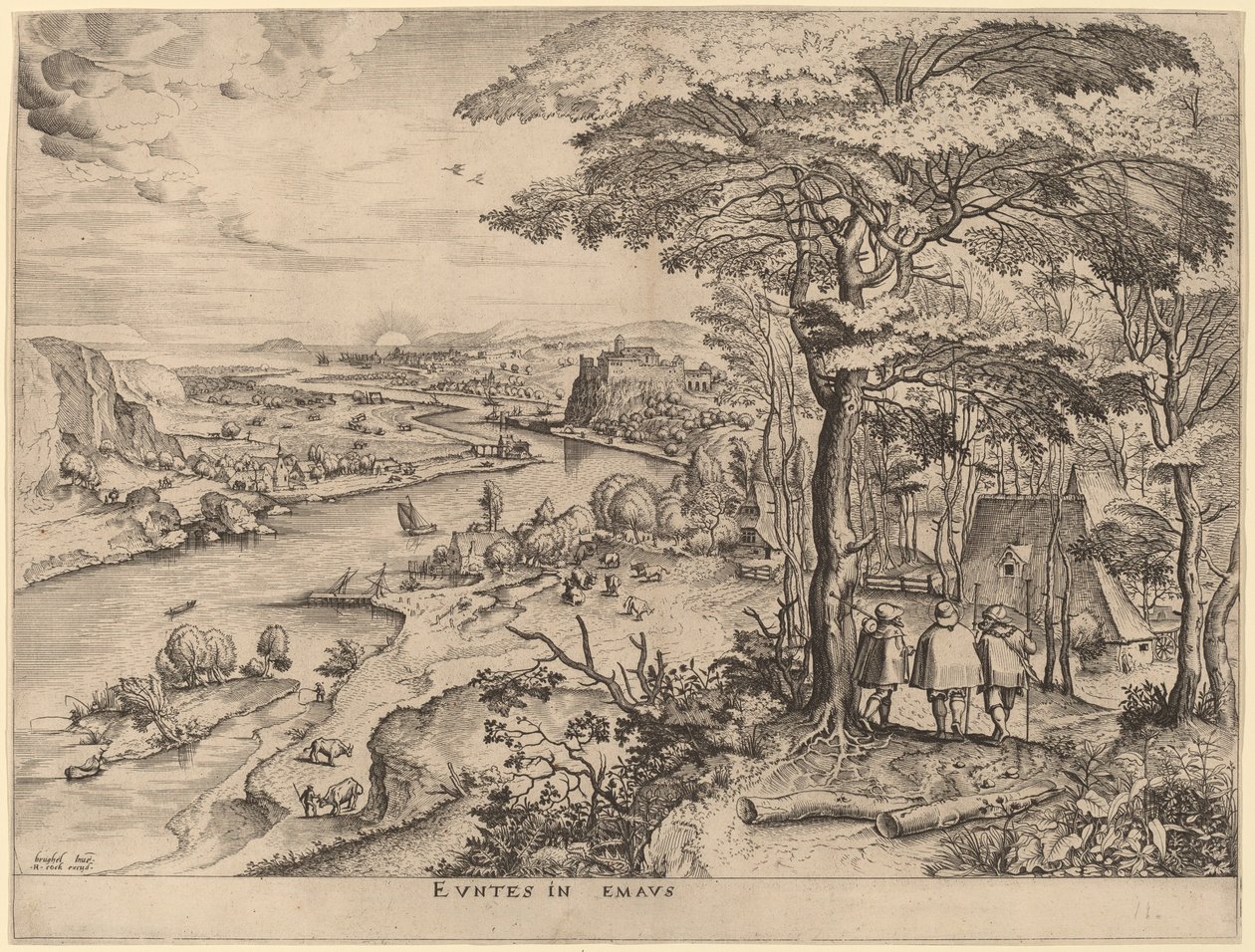 Pielgrzymi do Emaus autorstwa Johannes and Lucas van Doetechum after Pieter Bruegel the Elder