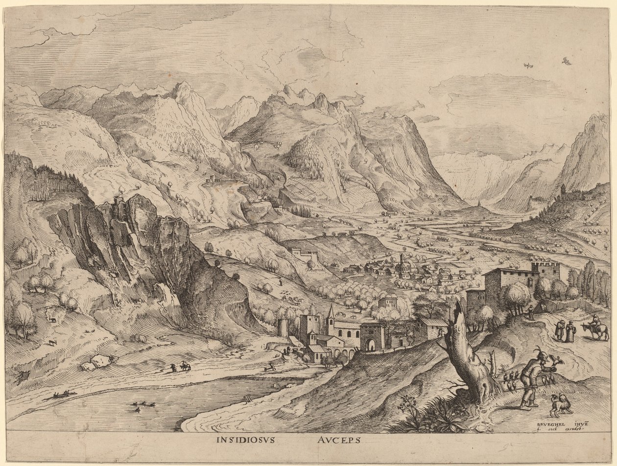 Insidiosus Auceps (Podstępny łapacz ptaków) autorstwa Johannes and Lucas van Doetechum after Pieter Bruegel the Elder