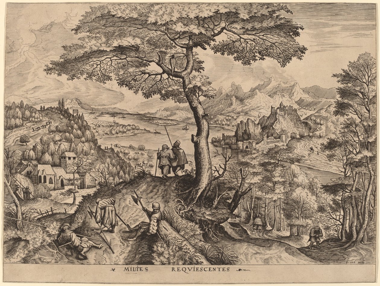 Żołnierze w spoczynku autorstwa Johannes and Lucas van Doetechum after Pieter Bruegel the Elder