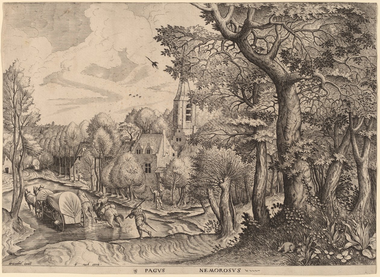 Pagus Nemorosus (Zadrzewiona wioska) autorstwa Johannes and Lucas van Doetechum after Pieter Bruegel the Elder