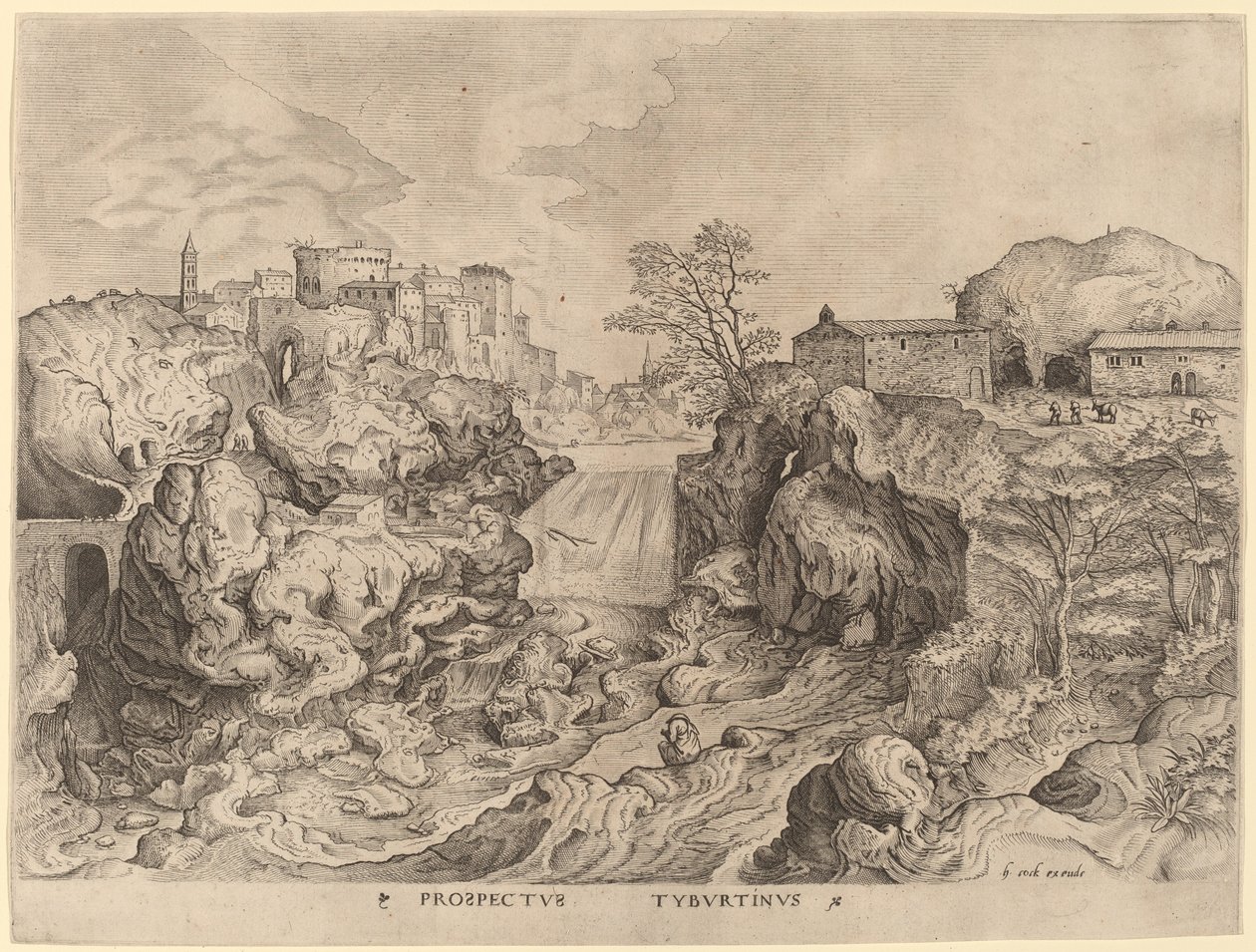 Prospectus Tyburtinus (Widok Tybru) autorstwa Johannes and Lucas van Doetechum after Pieter Bruegel the Elder