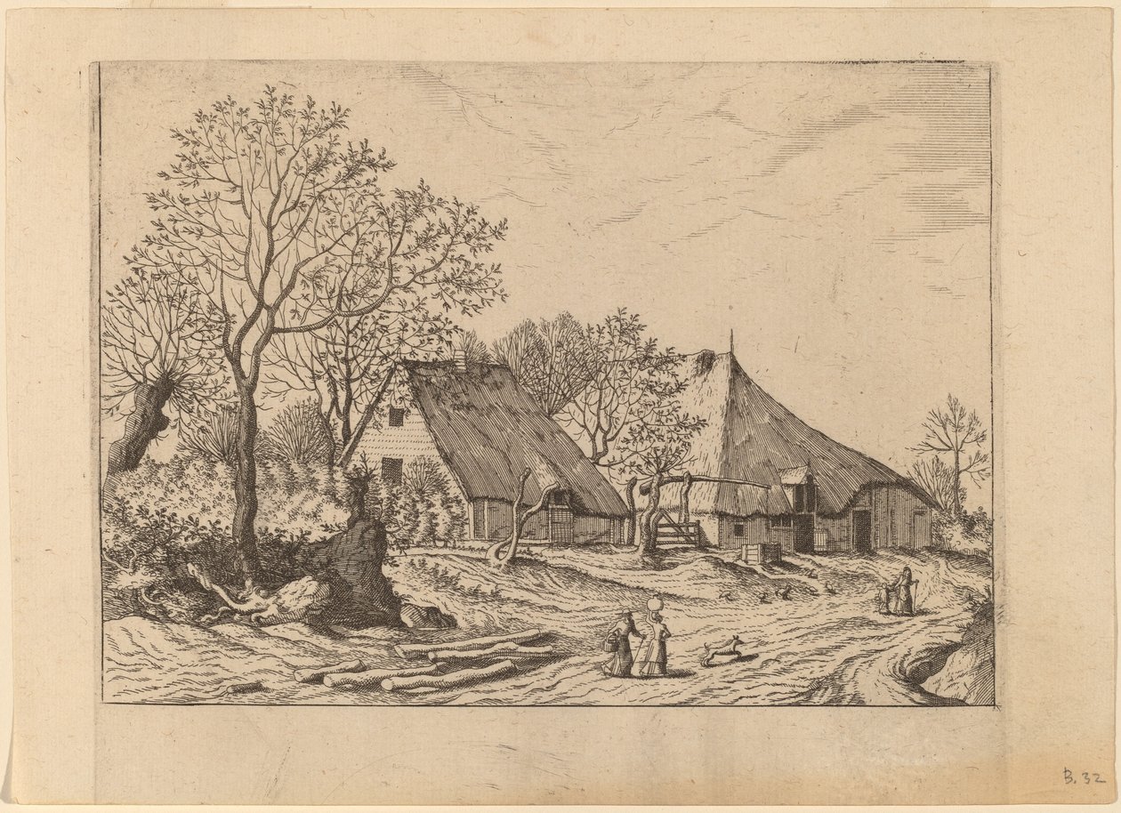 Farma z szopą i studnią autorstwa Johannes and Lucas van Doetechum after the Master of the Small Landscapes