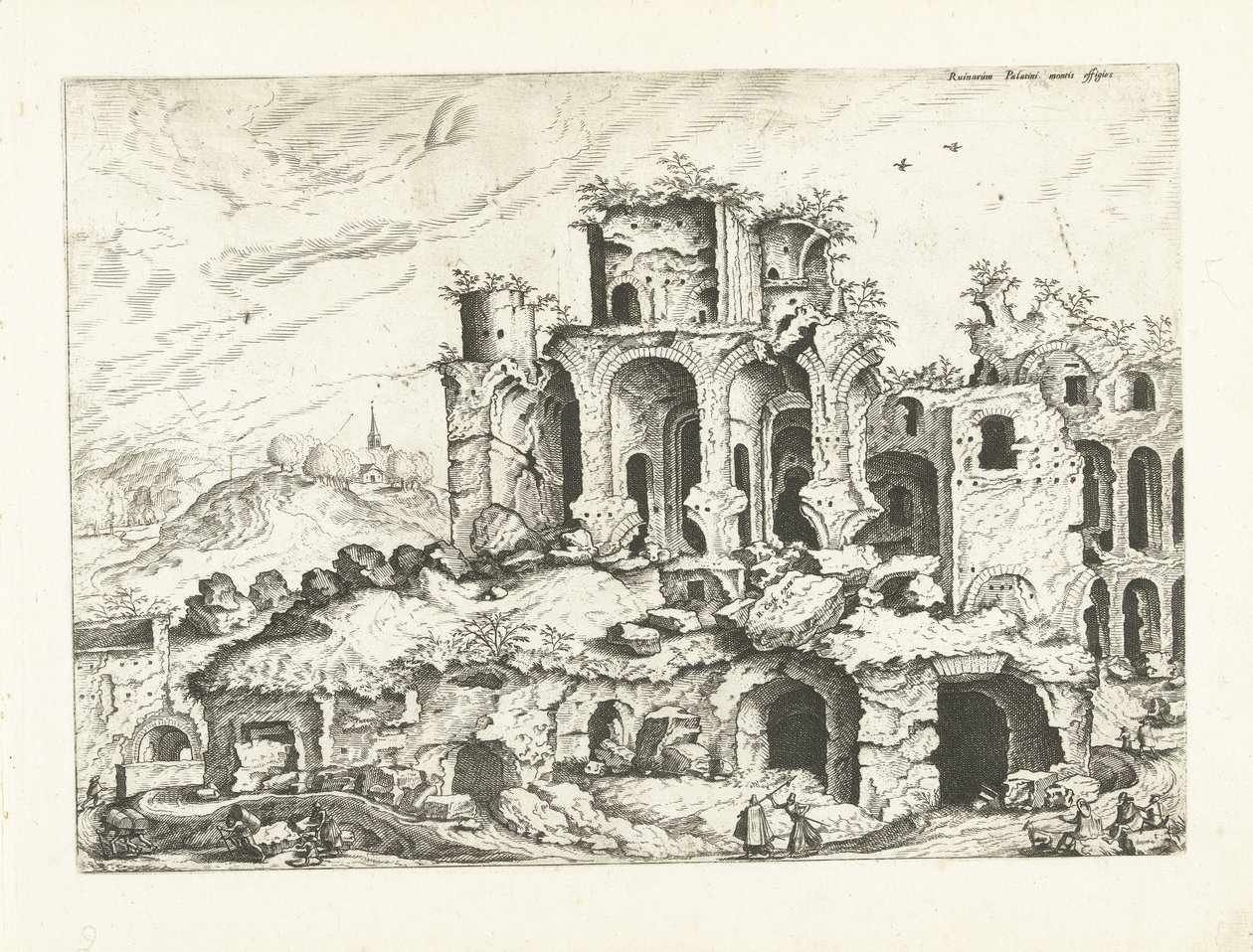Trzeci widok ruin Palatynu Ruiny rzymskie, 1561 (tytuł serii) autorstwa Johannes of Lucas van Doetechum (attributed to)