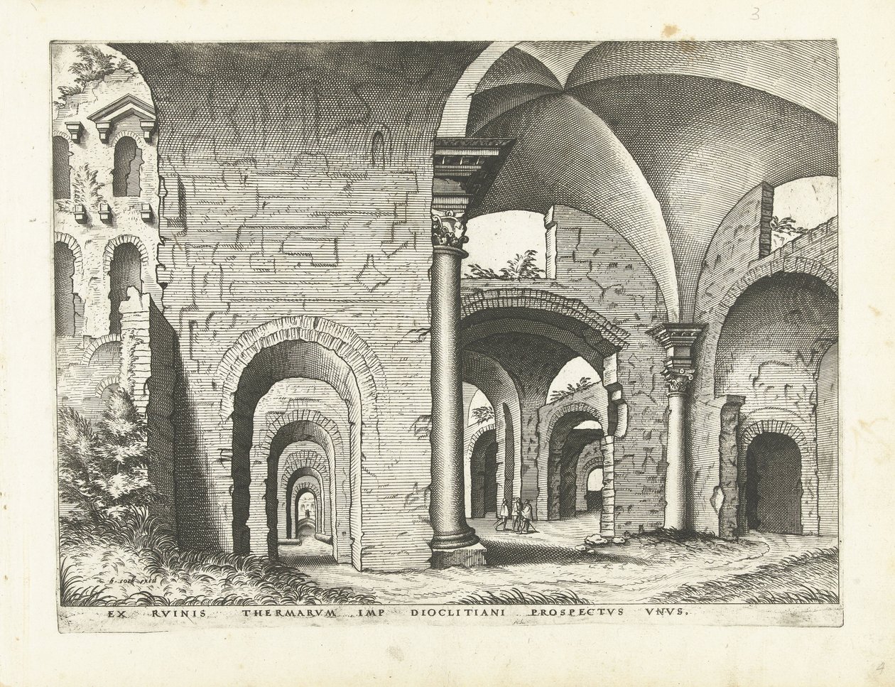 Widok na Łaźnie Dioklecjana Ruiny rzymskie, 1561 (tytuł serii) autorstwa Johannes of Lucas van Doetechum (attributed to)