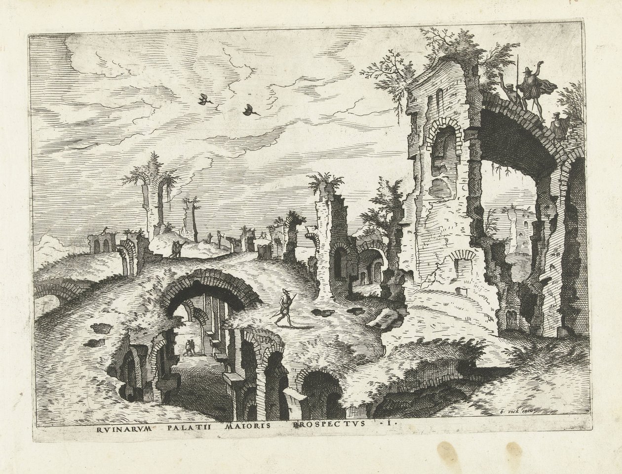 Widok na ruiny na Palatynie Ruiny rzymskie, 1561 (tytuł serii) autorstwa Johannes of Lucas van Doetechum (attributed to)