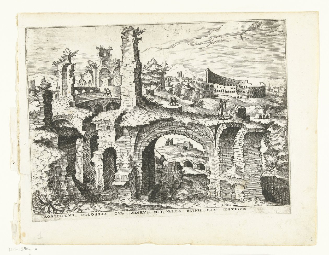 Widok na Koloseum Ruiny rzymskie, 1561 (tytuł serii) autorstwa Johannes of Lucas van Doetechum (attributed to)