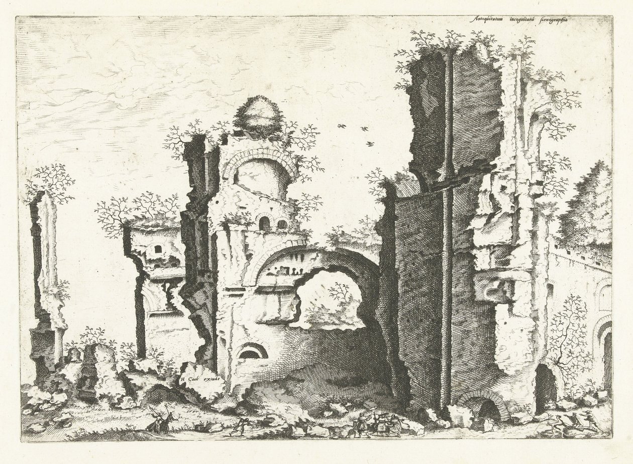 Widok ruin, prawdopodobnie Termy Karakalli Ruiny rzymskie, 1561 (tytuł serii) autorstwa Johannes of Lucas van Doetechum (attributed to)