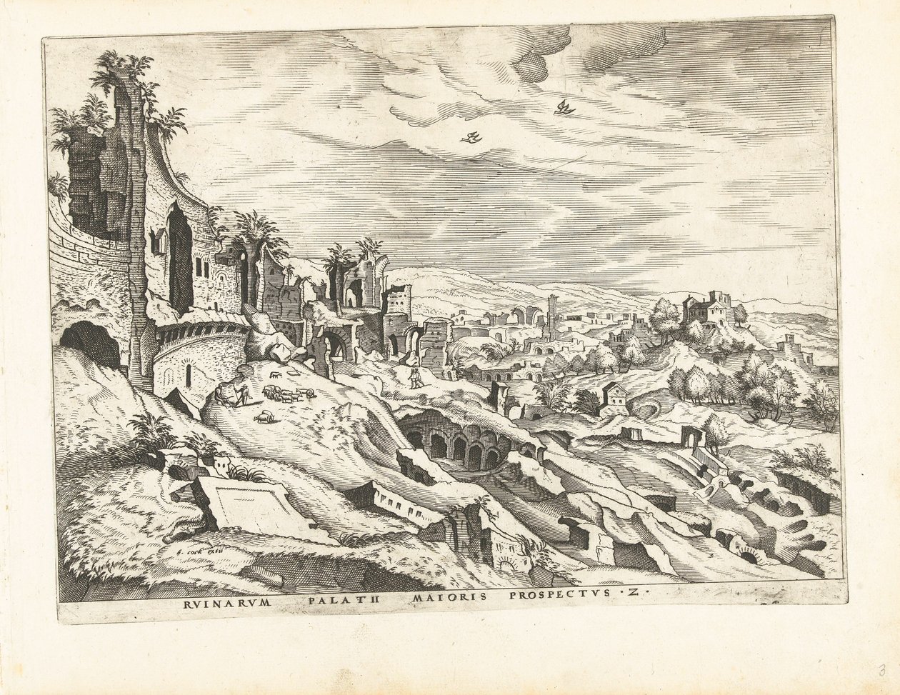 Drugi widok na Palatyn w Rzymie Ruiny rzymskie, 1561 (tytuł serii) autorstwa Johannes of Lucas van Doetechum (attributed to)