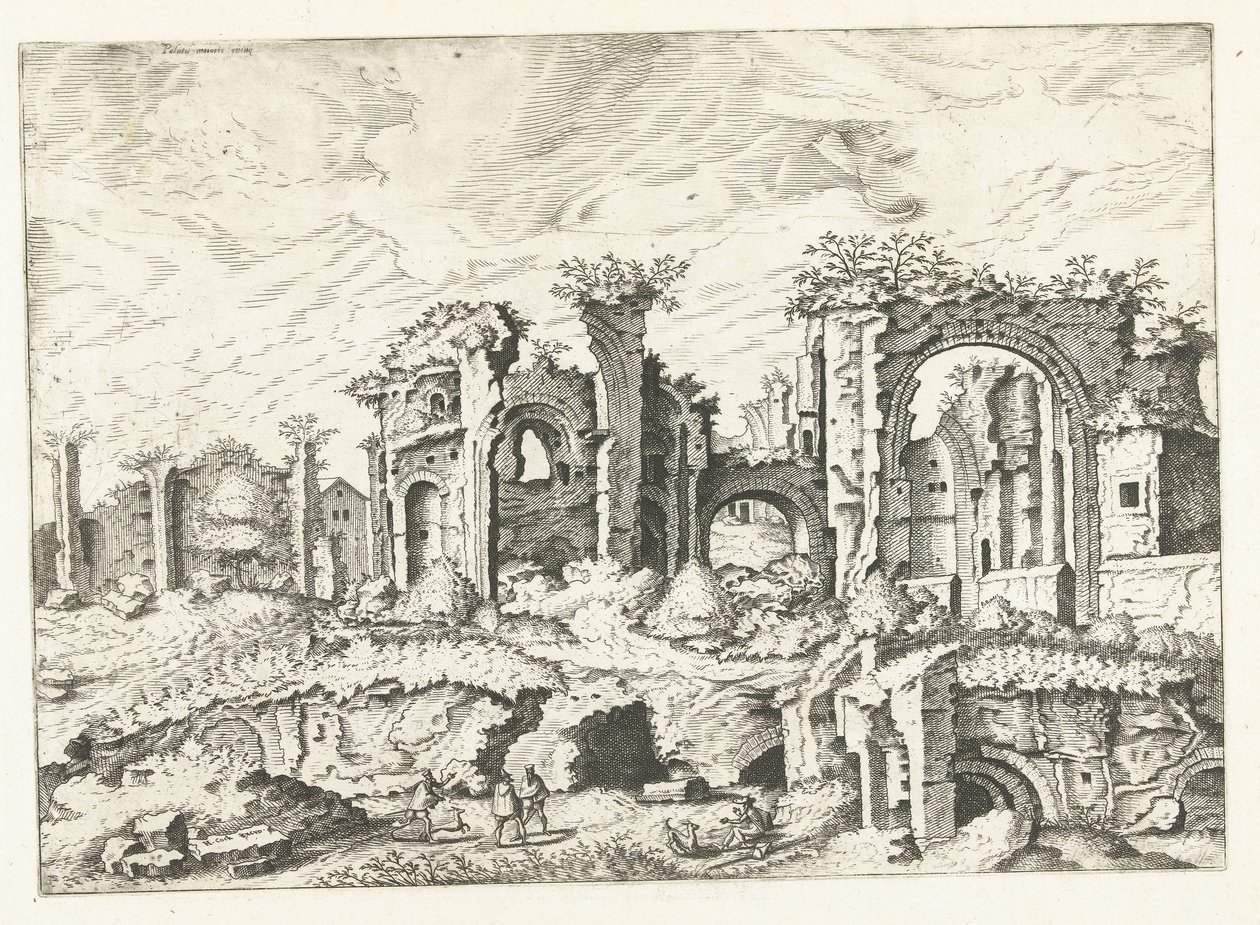 Czwarty widok ruin na Palatynie Ruiny rzymskie, 1561 (tytuł serii) autorstwa Johannes of Lucas van Doetechum (attributed to)