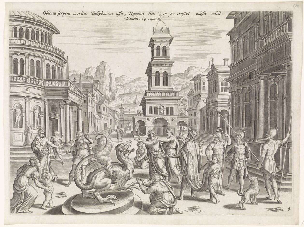 Daniel i smok Historia Daniela (tytuł serii) Theatrum biblicum (...) (tytuł serii) autorstwa Johannes of Lucas van Doetechum